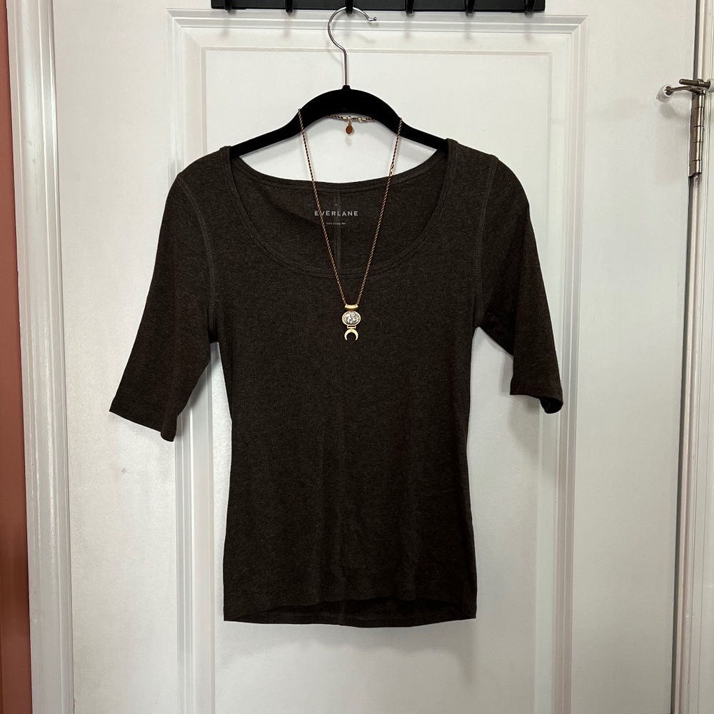 Everlane Pima Micro Rib Scoop Neck Tee M
